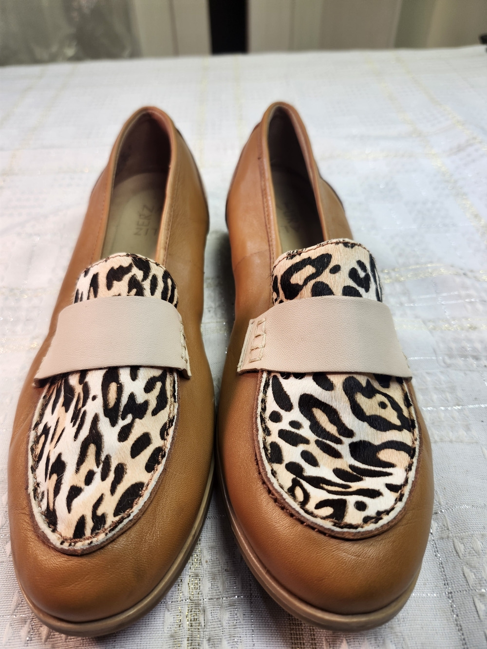 Natrualized Veronica Penny Loafer Tan Leather Loafers with Leopard Print Accent